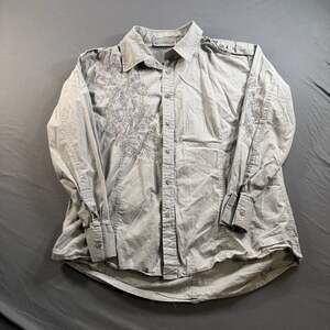 Blue Ink Men’s Gray Embroidered Button Down Shirt Size XL Western Y2K
